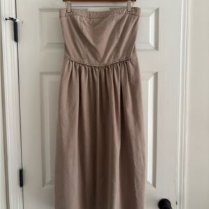 Strapless Young Fabulous and Broke  beige denim Midi Dress in Taupe